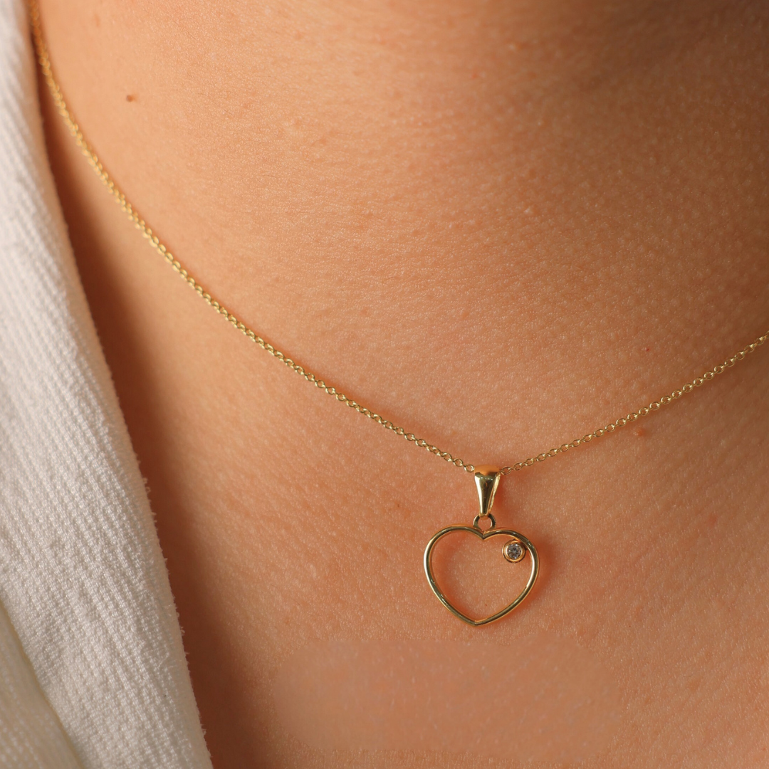 Open Heart With CZ Necklace