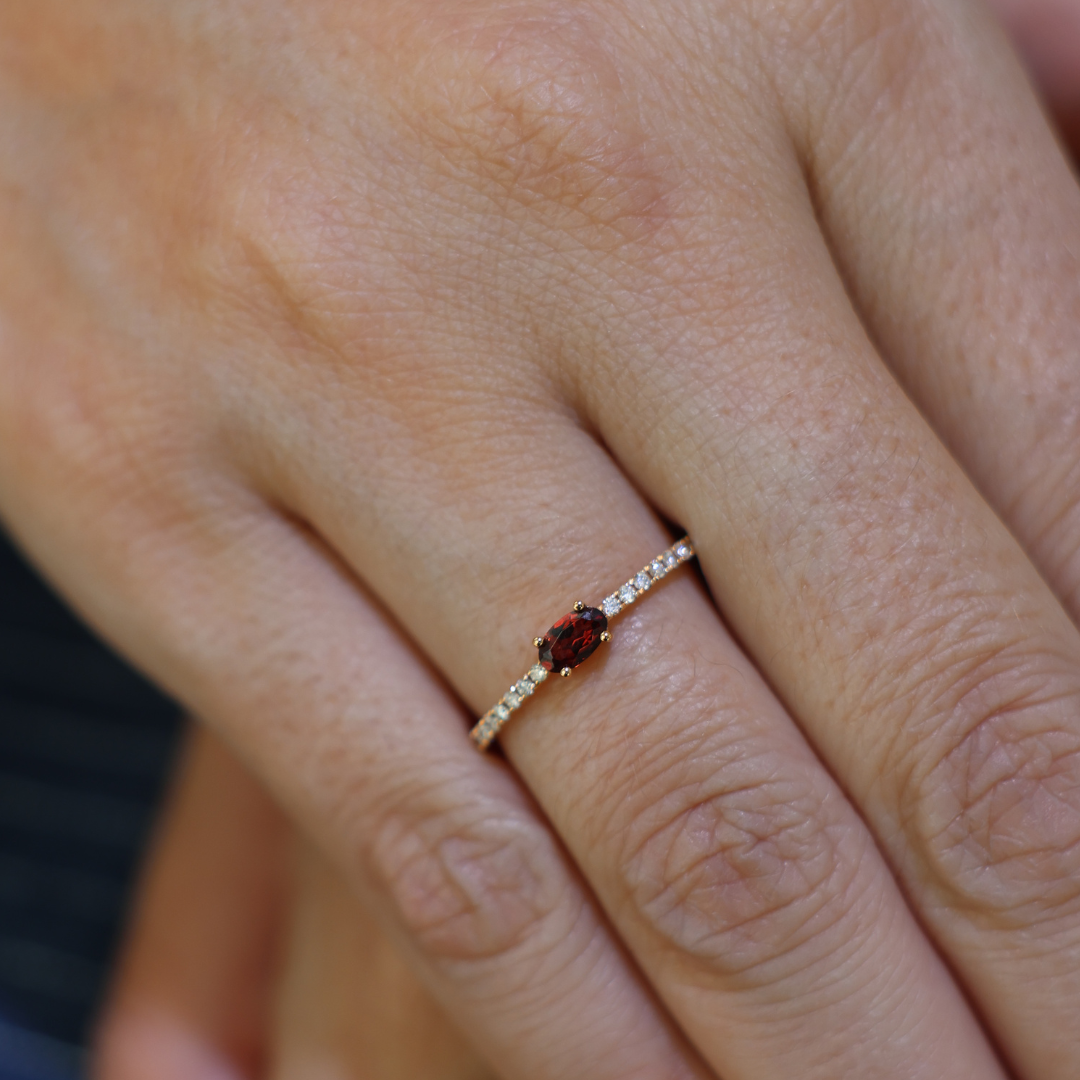 Garnet With Diamond Band
