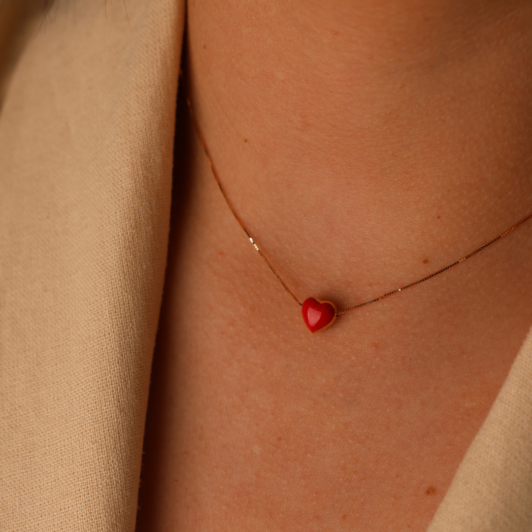 Red Heart Puff Necklace