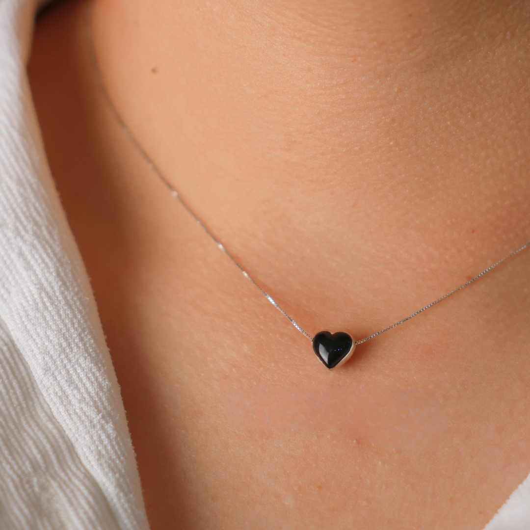 Black Heart Puff Necklace