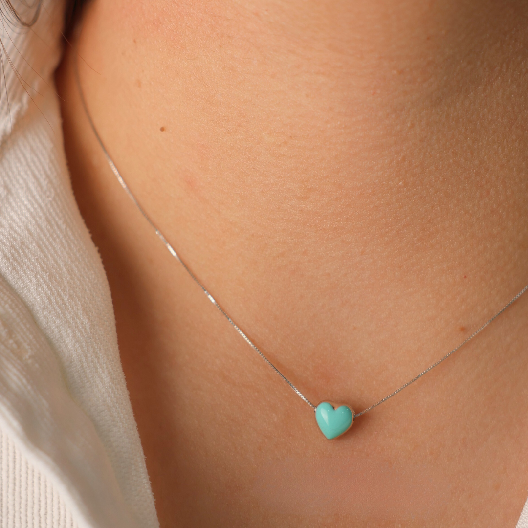 Turquoise Heart Puff Necklace