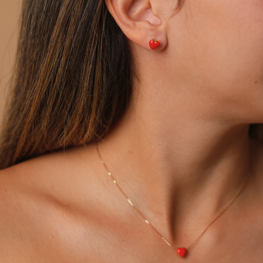 Heart Puff Necklace Red