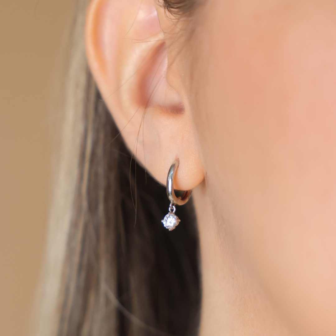 White Gold Huggies with Zirconia