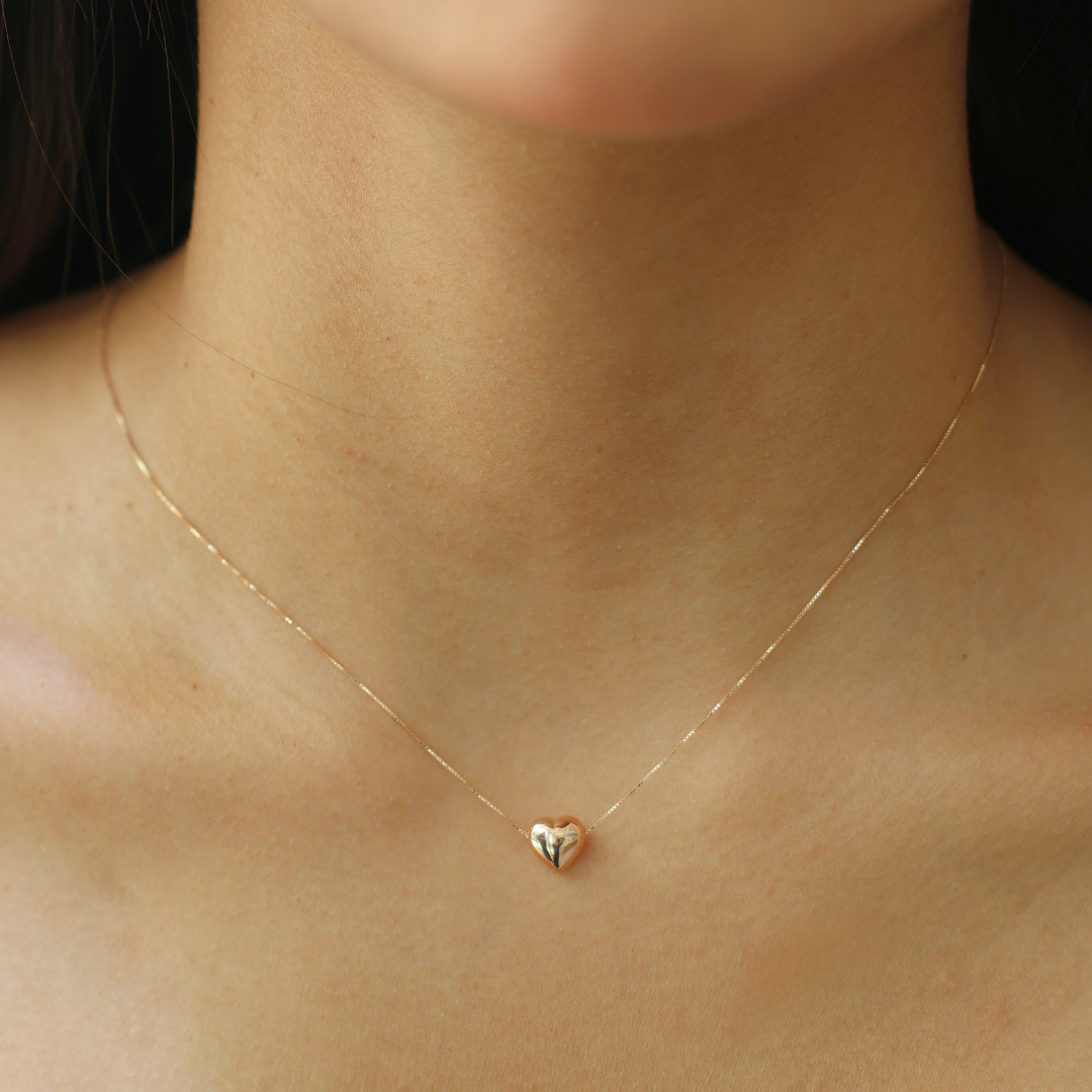 Rose Gold Heart Puff Necklace