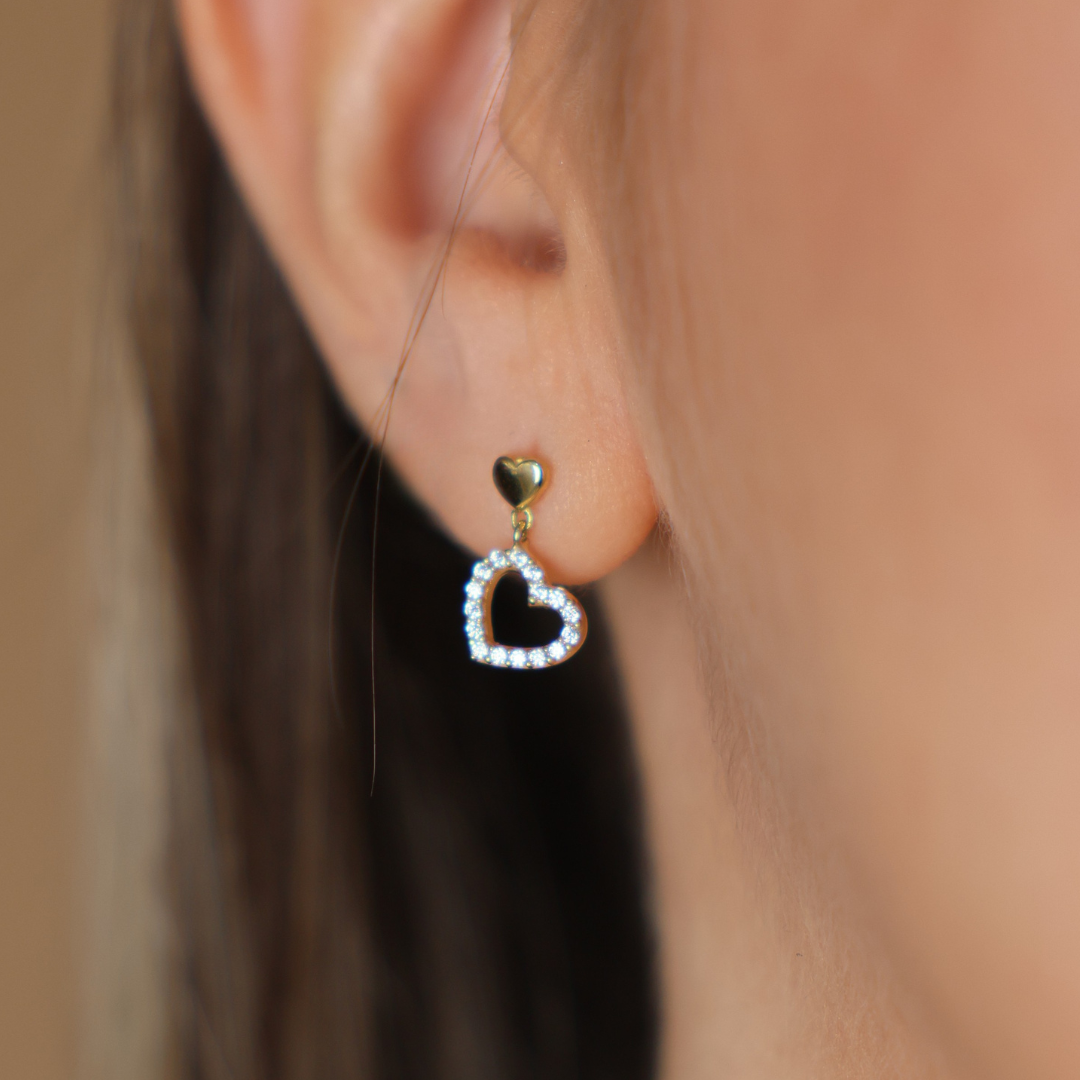 Open Heart With Zirconia Earring