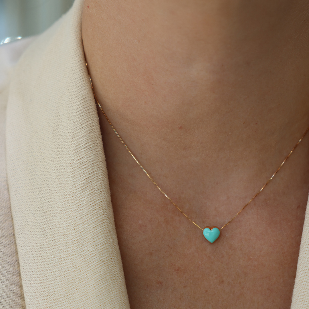 Turquoise Heart Puff Necklace