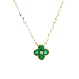 Emerald With Diamond Flower Necklace