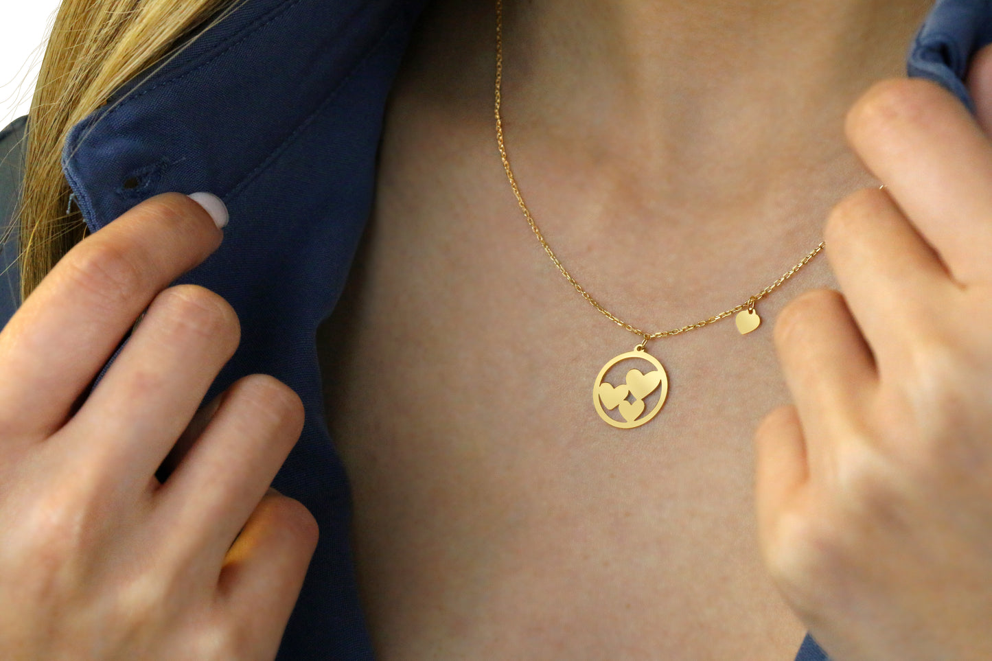3 Heart Circle Necklace