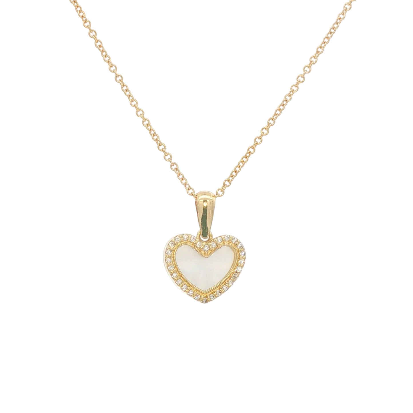 Mother Pearl Heart With Cz Necklace