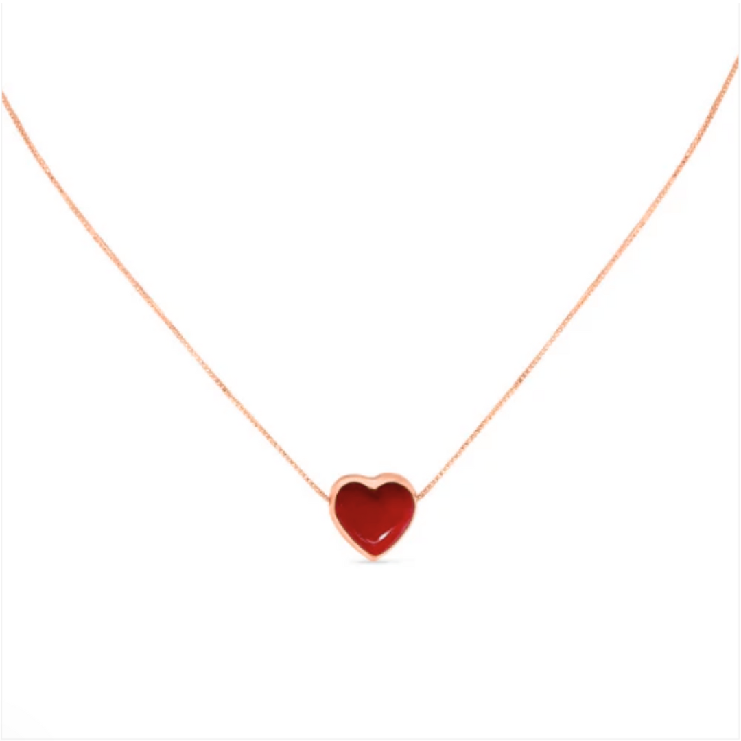 Red Heart Puff Necklace