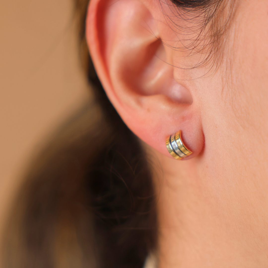 Three Gold Half Ring stud