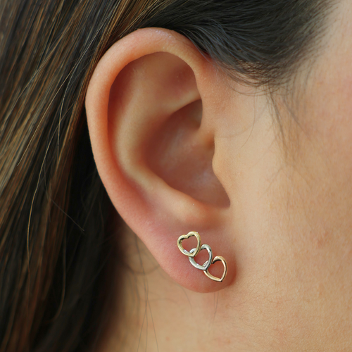 Large Heart Circle Earring Three tone