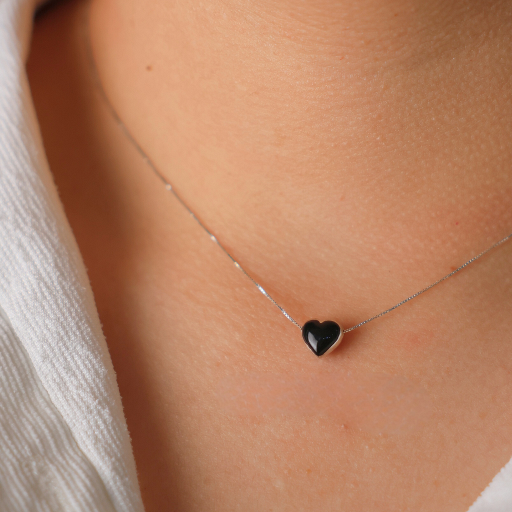 Black Heart Puff Necklace