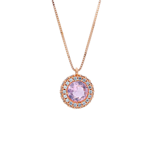 Pink stone and cz necklace