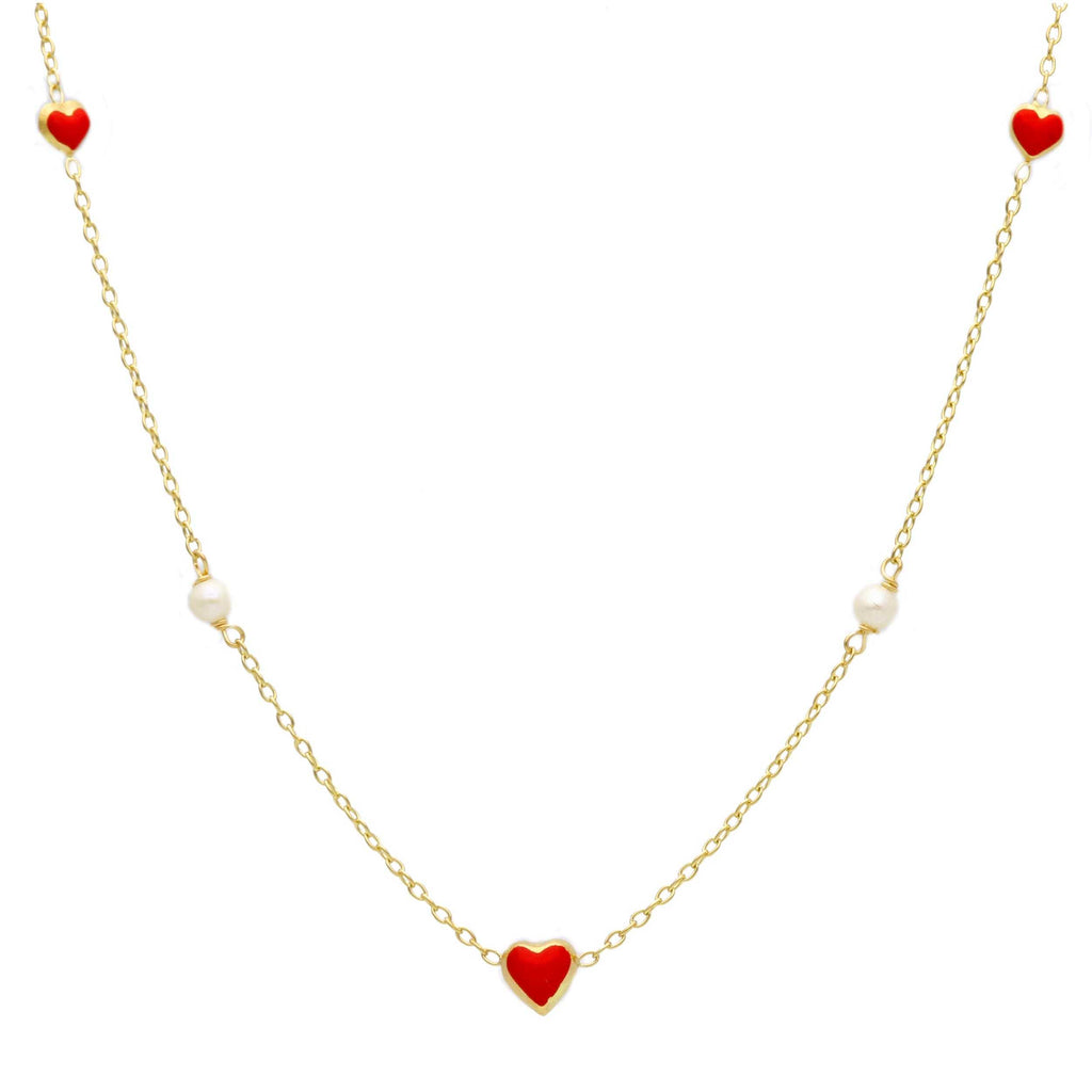 Red Heart  And Pearl Necklace
