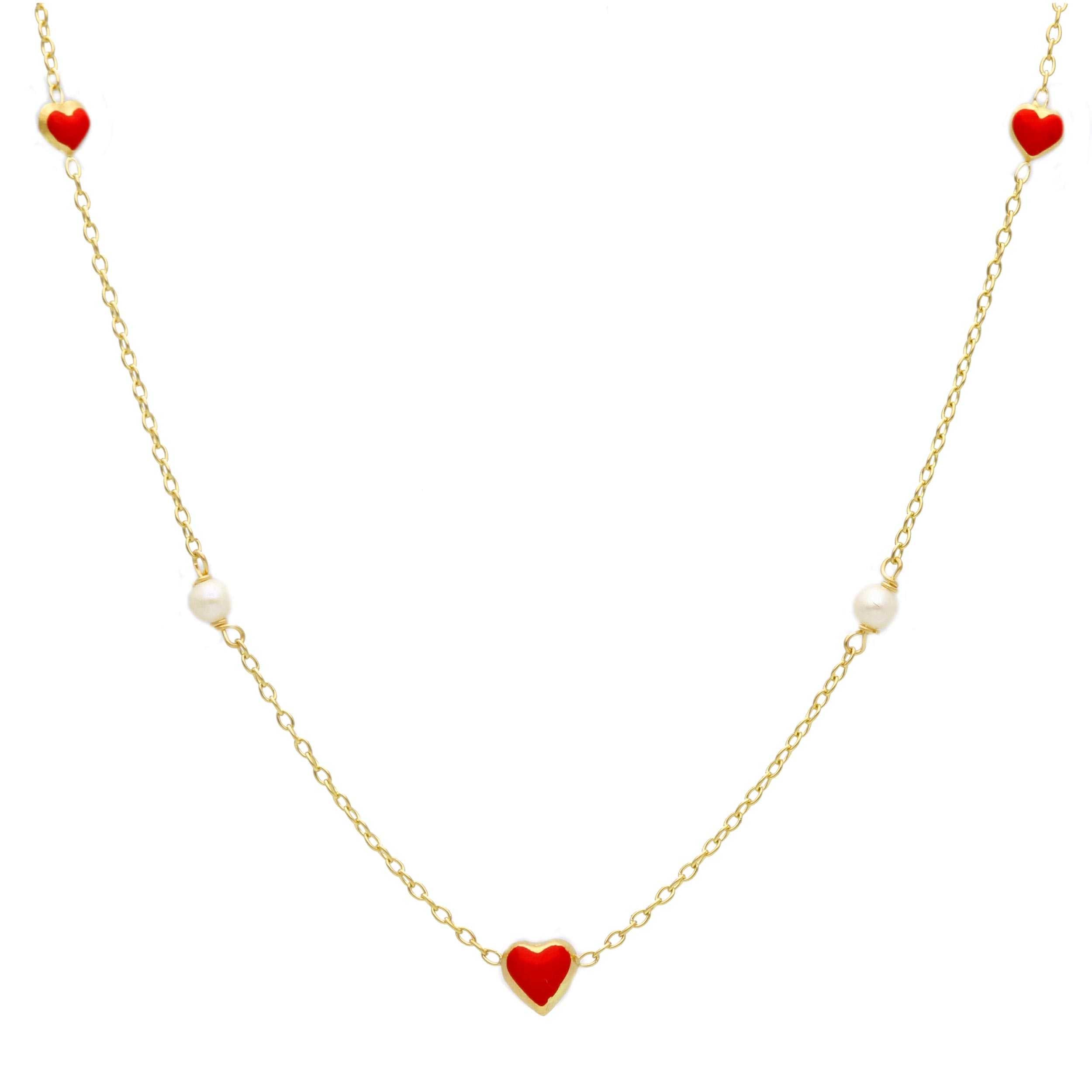 Red Heart  And Pearl Necklace