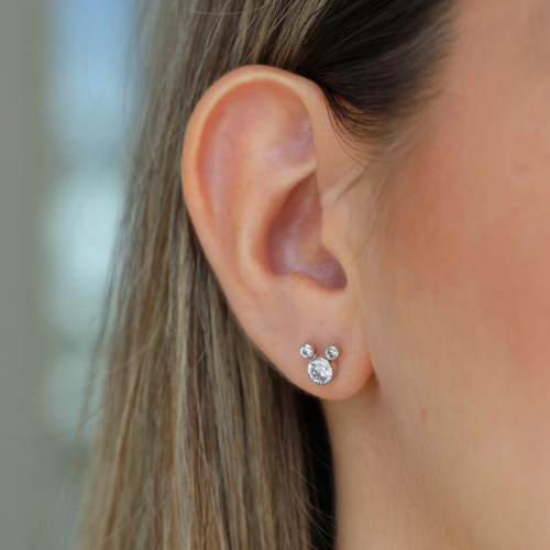 Small Mickey Baby Stud White Gold