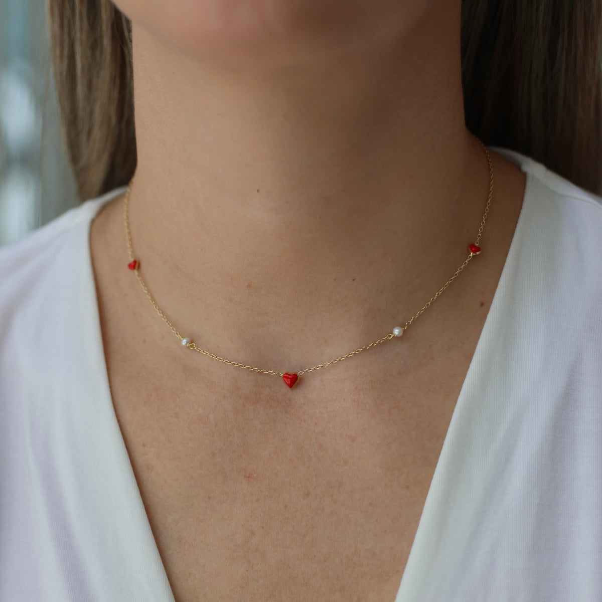 Red Heart  And Pearl Necklace