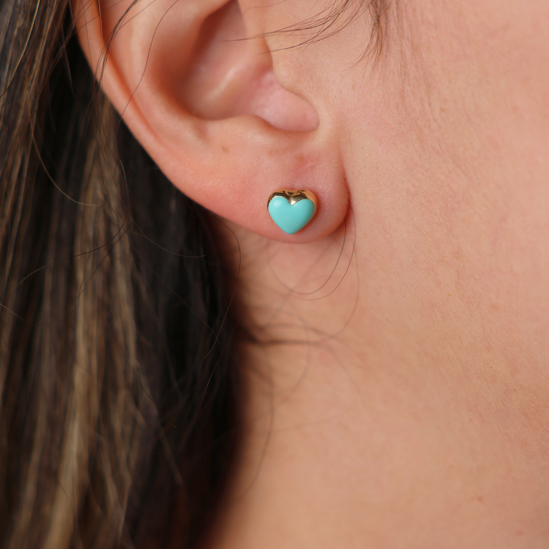 Turquoise Heart Puff Stud Medium