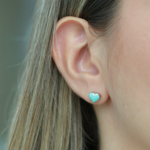 Turquoise Heart Puff Stud Medium