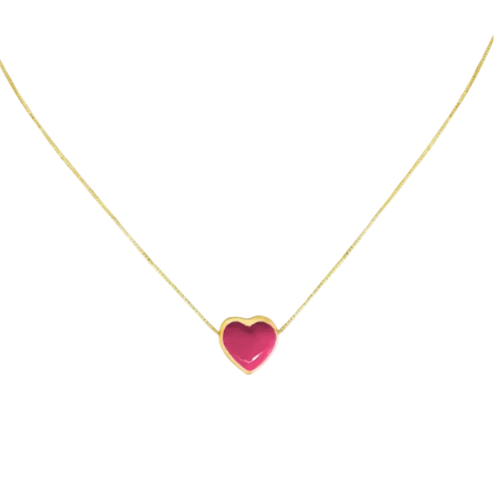 Pink Heart Puff Necklace
