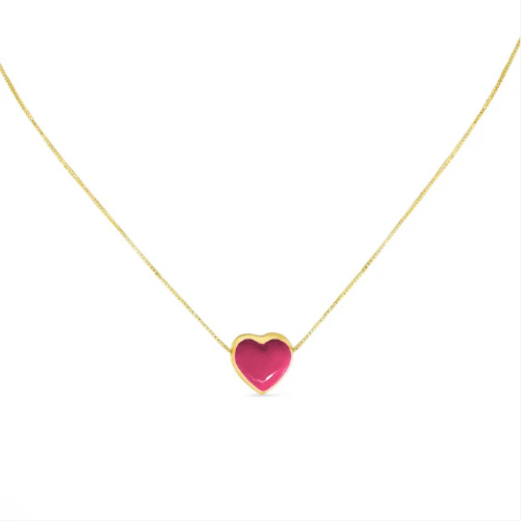 Pink Heart Puff Necklace