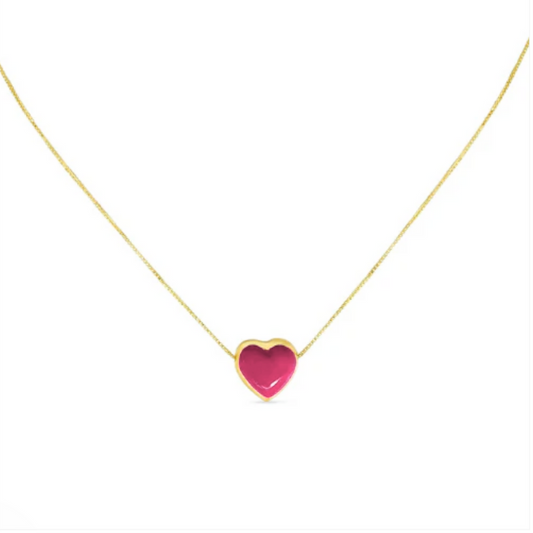 Pink Heart Puff Necklace