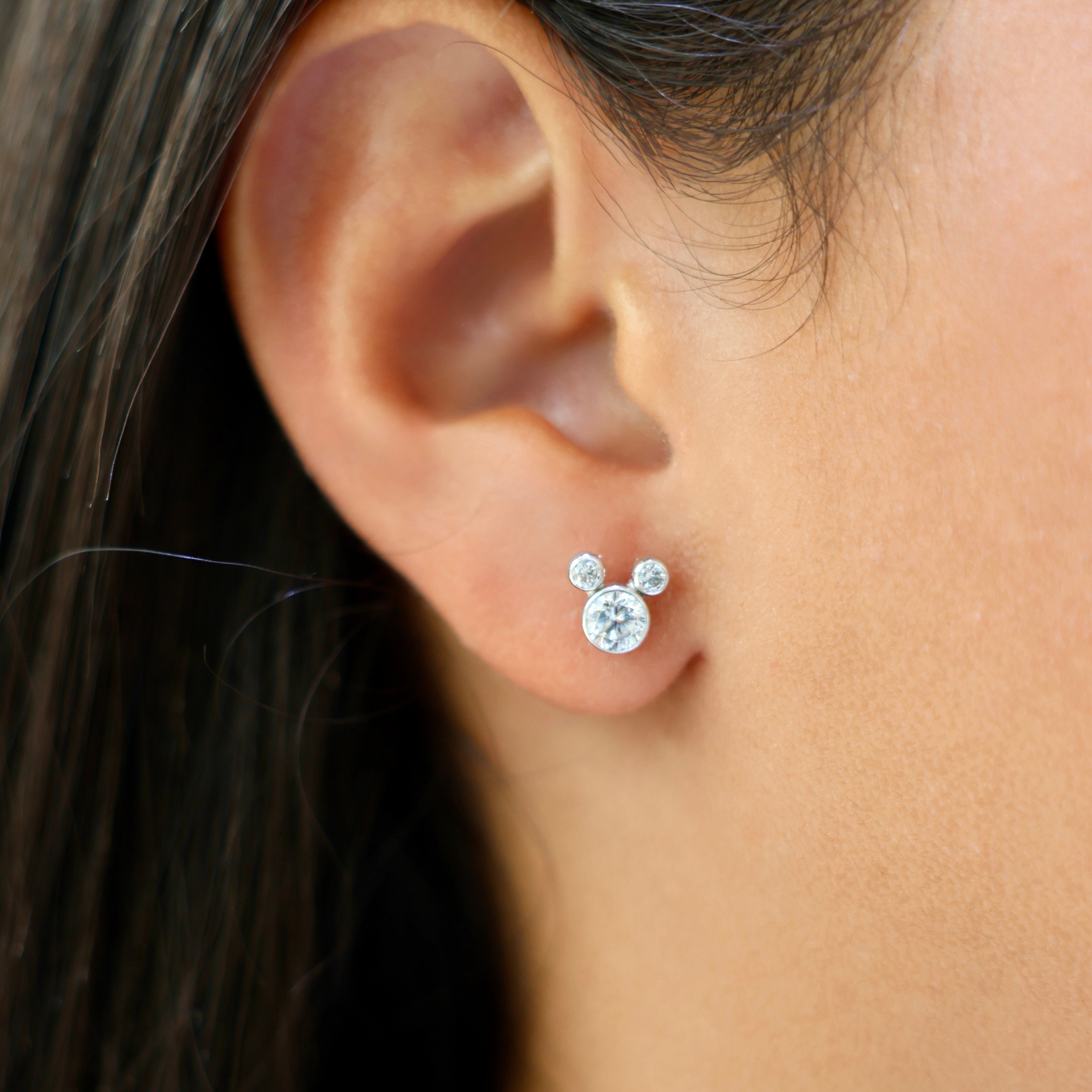 Small Mickey Baby Stud White Gold