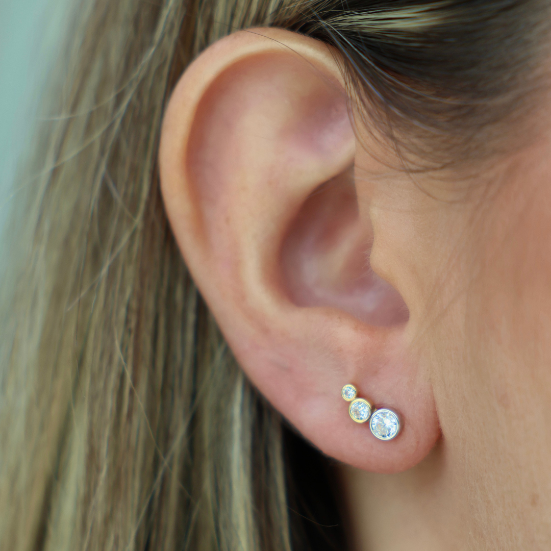 Two Tone Circle cz Stud