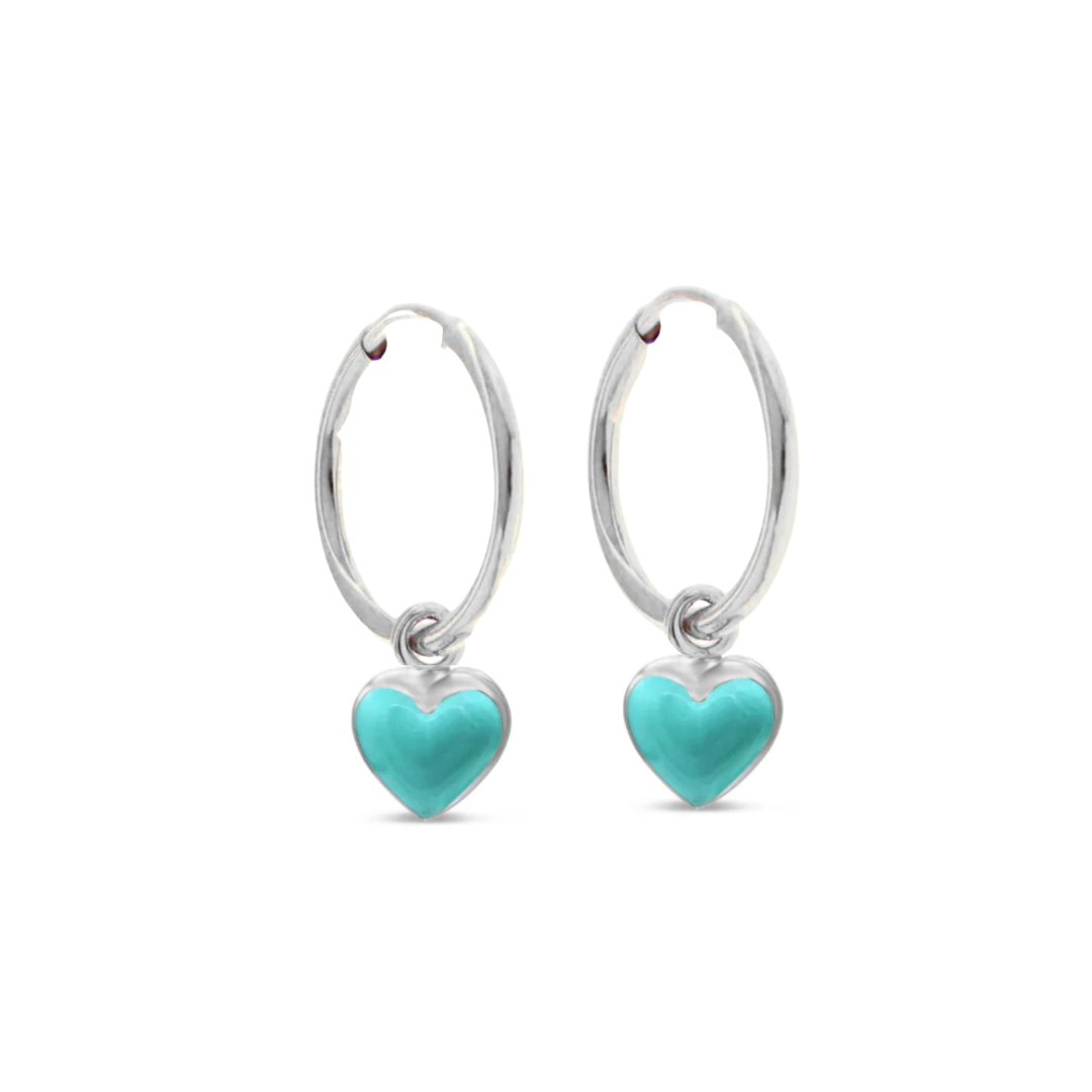 Turquoise Heart Puff Huggies white gold