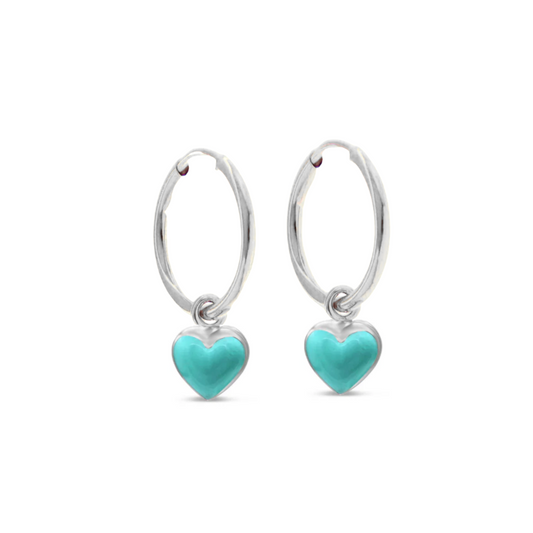 Turquoise Heart Puff Huggies white gold