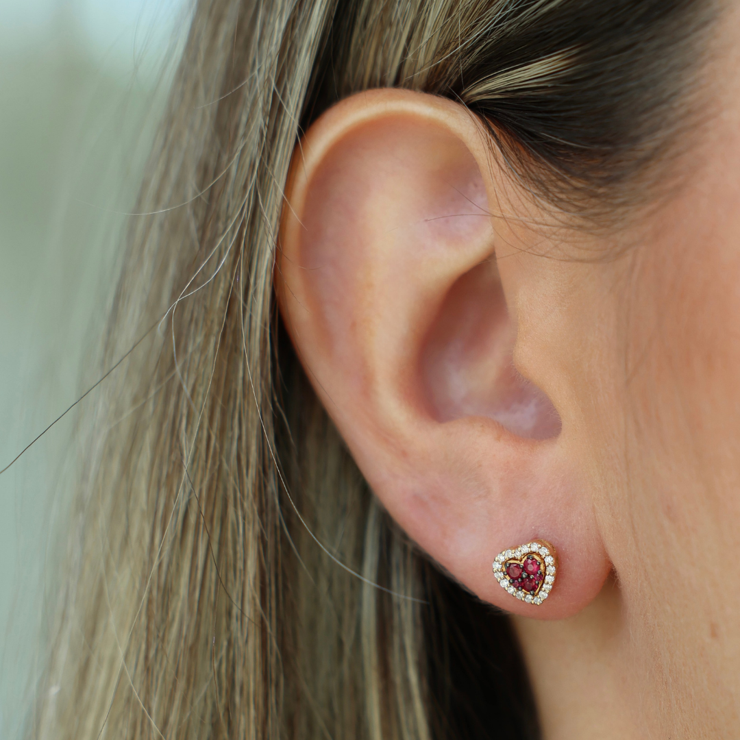 Diamond and Ruby Heart Stud