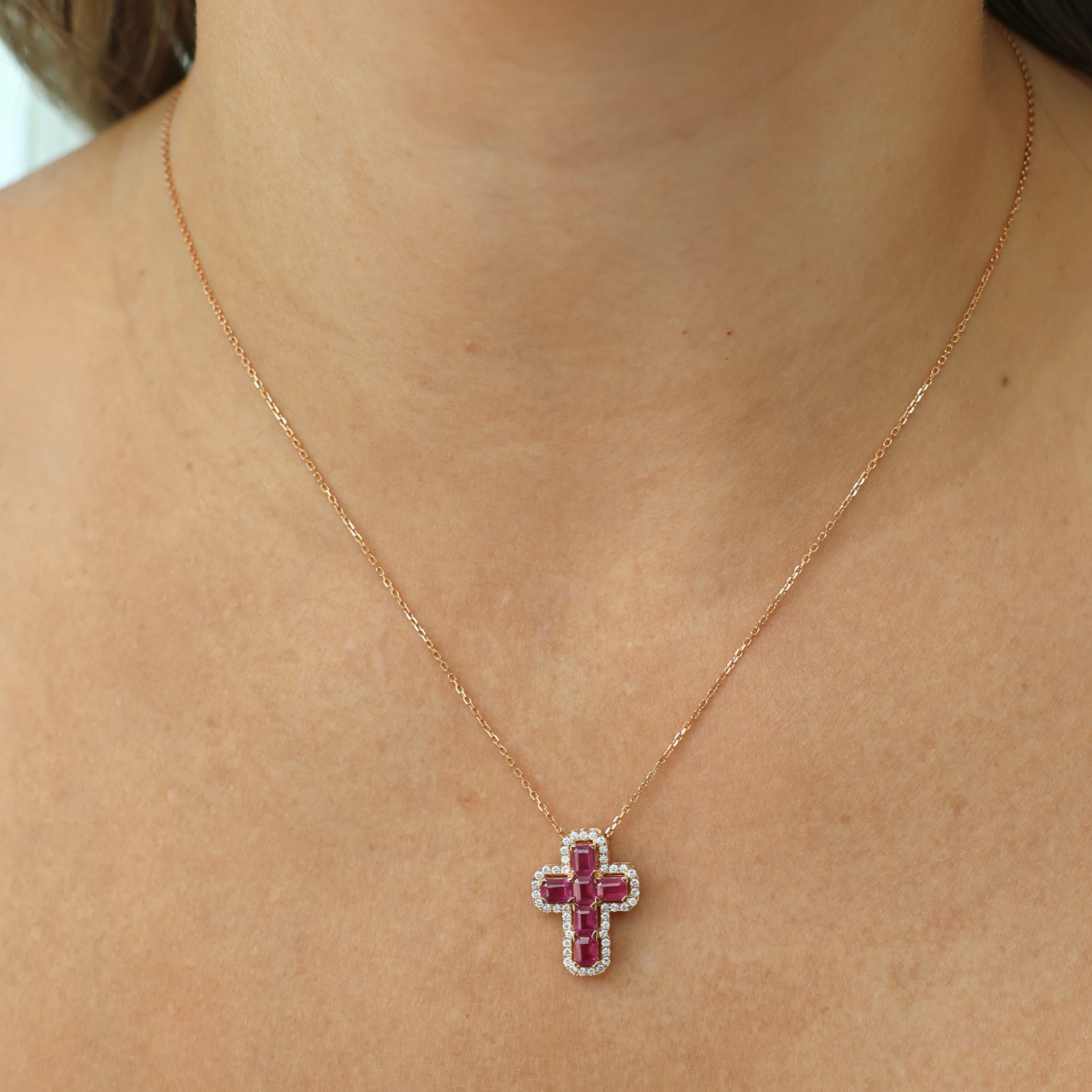Diamond and Rubi Solid Cross Necklace G/C