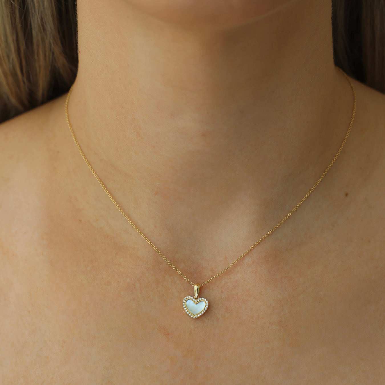 Mother Pearl Heart With Cz Necklace