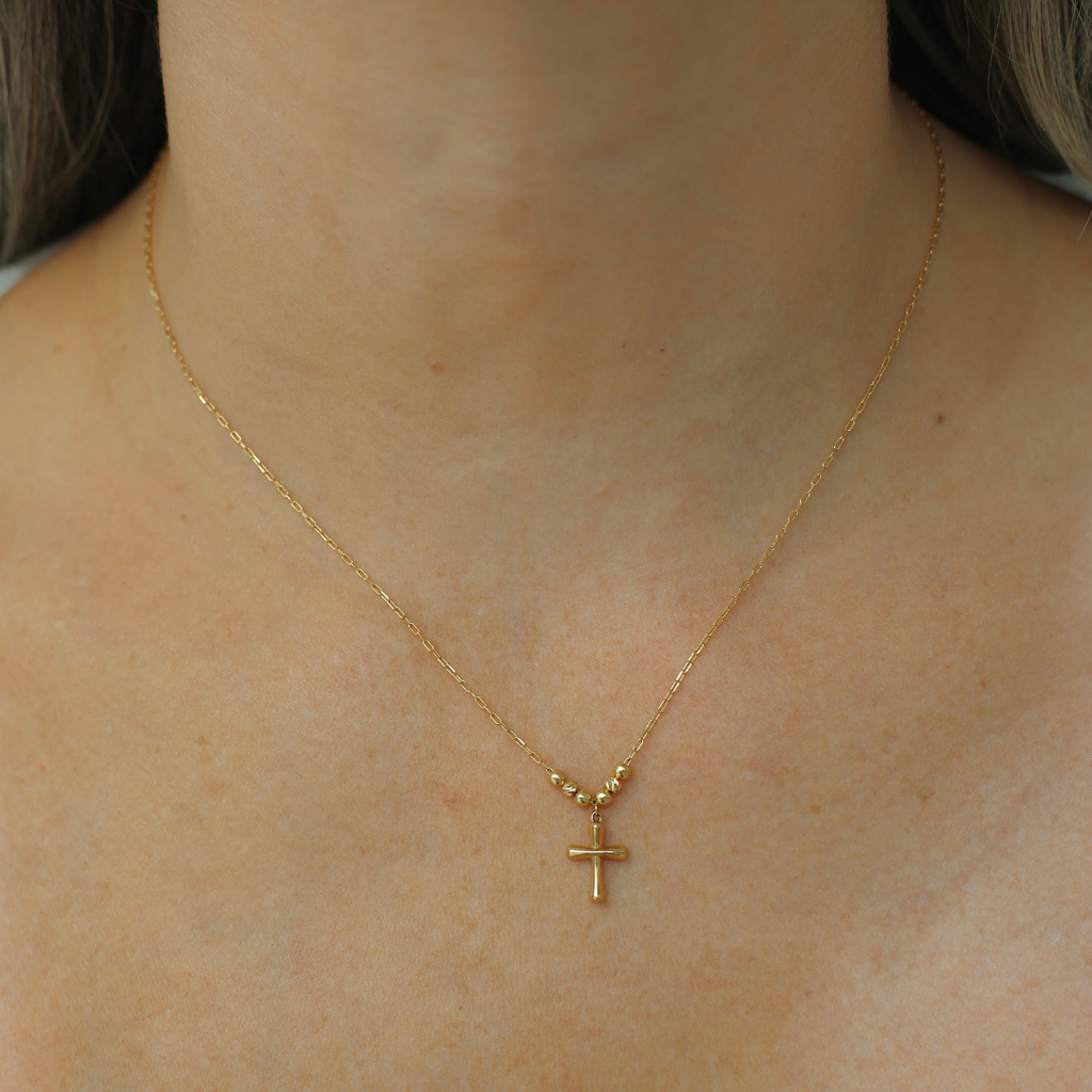 Cross With Diamond Cut Balls Necklace