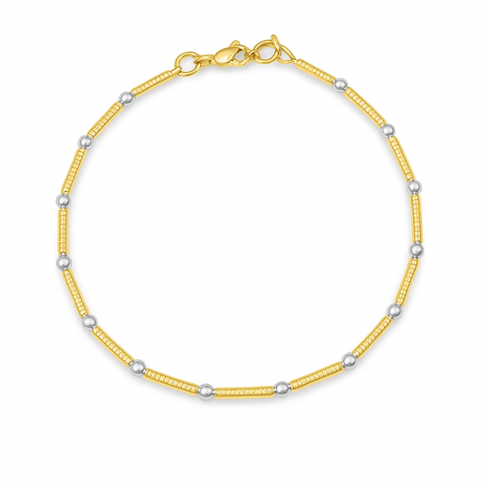 Balls and Diamond Cut Stick Bracelet Two Tone