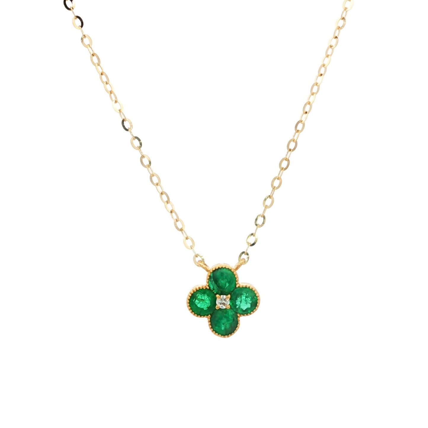 Emerald With Diamond Flower Necklace