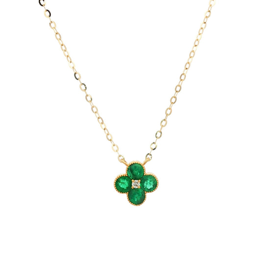 Emerald With Diamond Flower Necklace