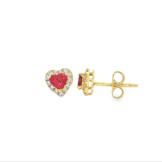 Diamond and Ruby Heart Stud G/C