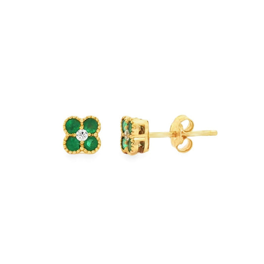 Flower With Diamond and Emerald Stud