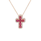 Diamond and Rubi Solid Cross Necklace G/C