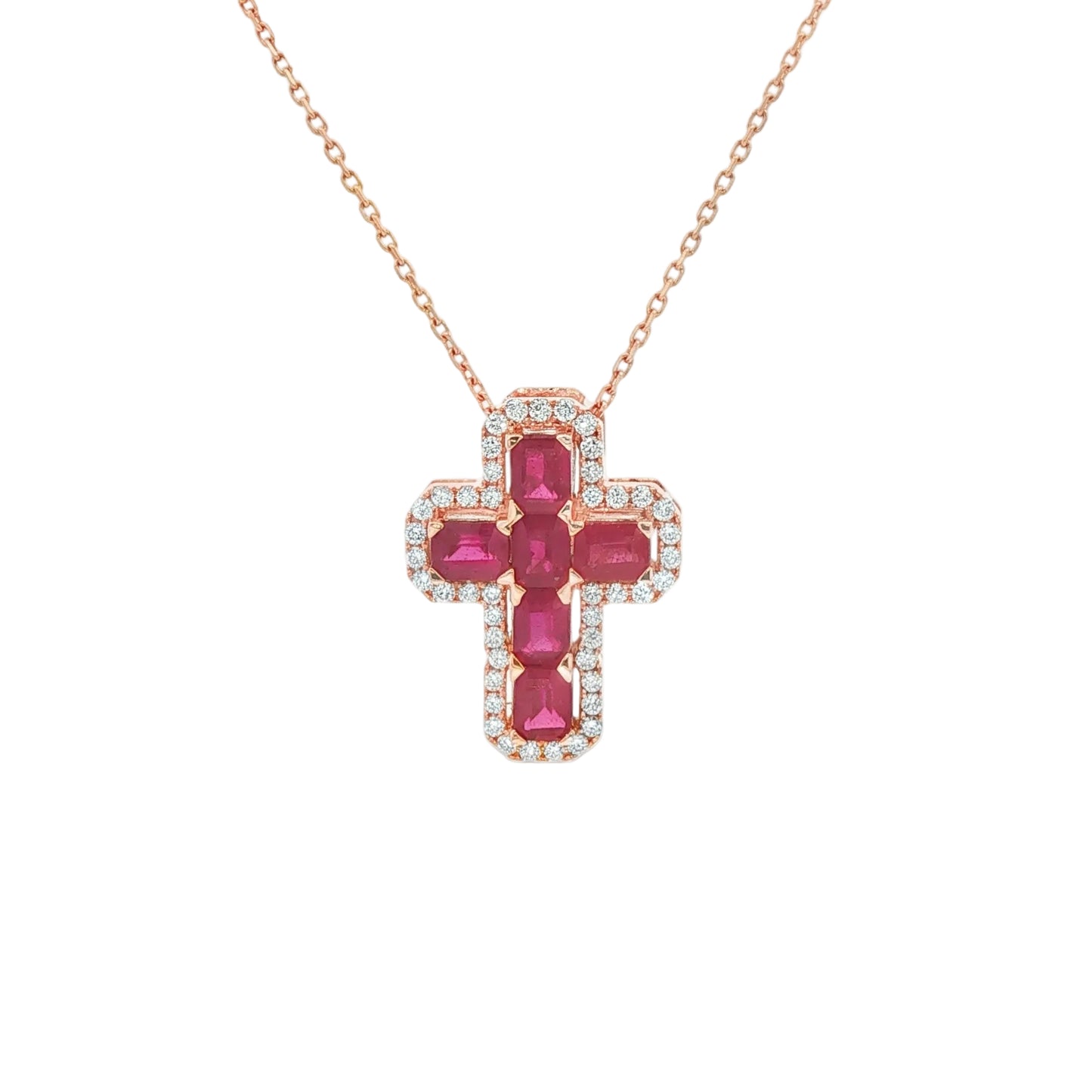 Diamond and Rubi Solid Cross Necklace G/C