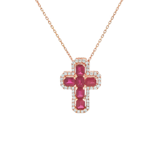 Diamond and Rubi Solid Cross Necklace G/C