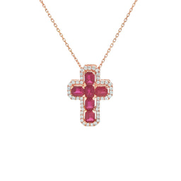 Diamond and Rubi Solid Cross Necklace G/C