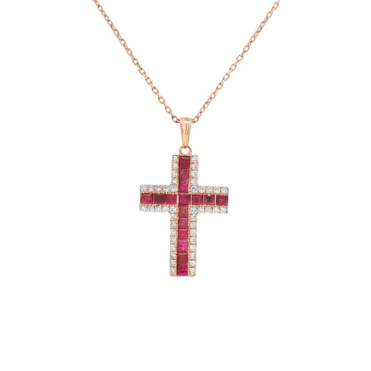 Diamond and Rubi Cross Necklace