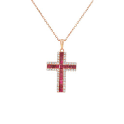 Diamond and Rubi Cross Necklace