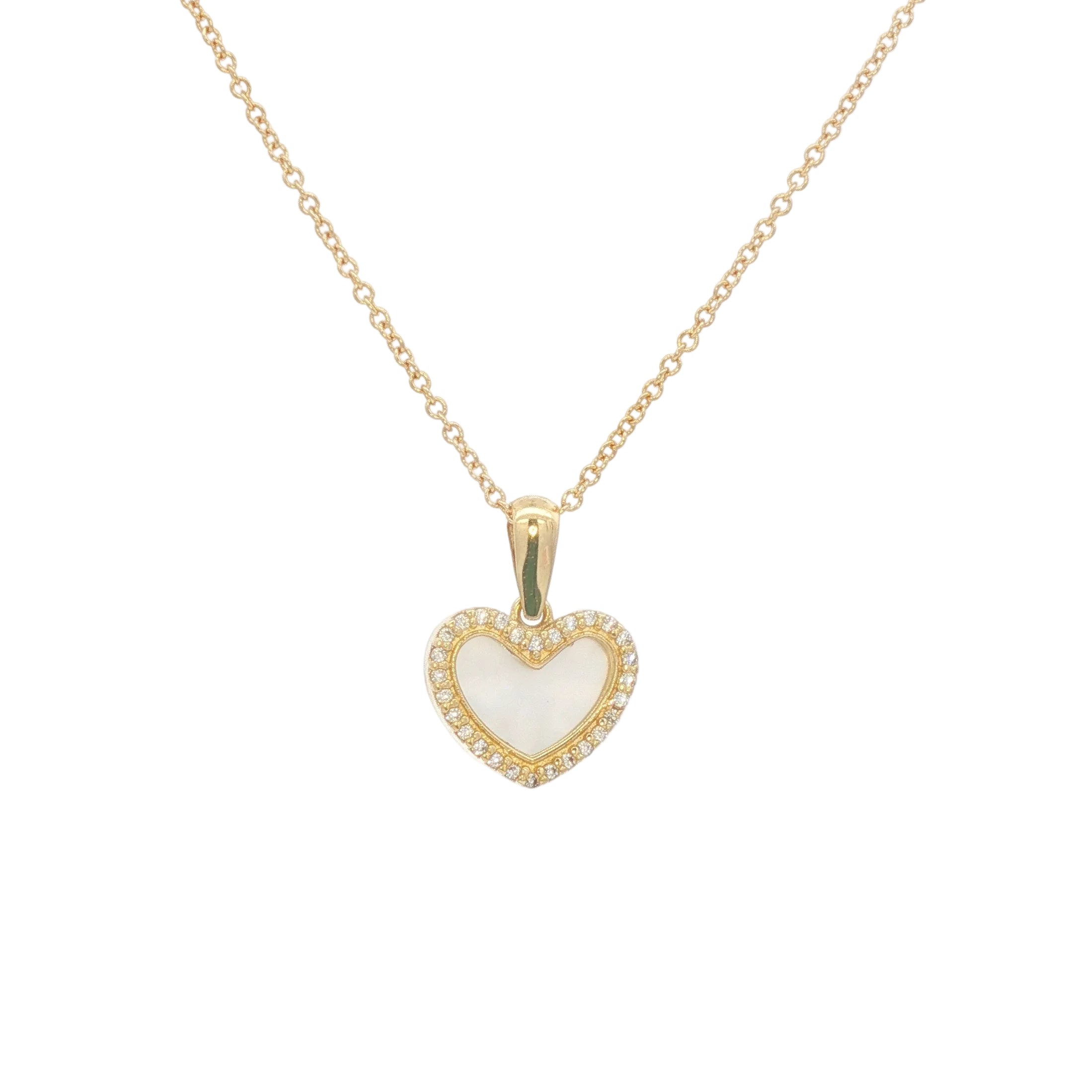 Mother Pearl Heart With Cz Necklace