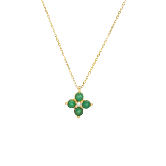 Emerald With Diamond Flower Necklace Small