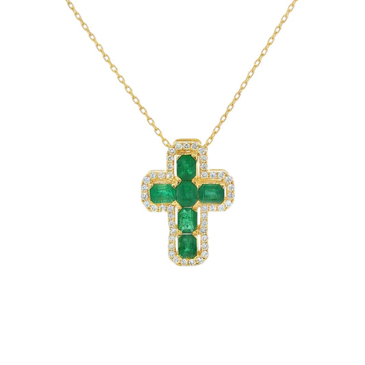 Cross Emerald With Diamond Necklace G/C