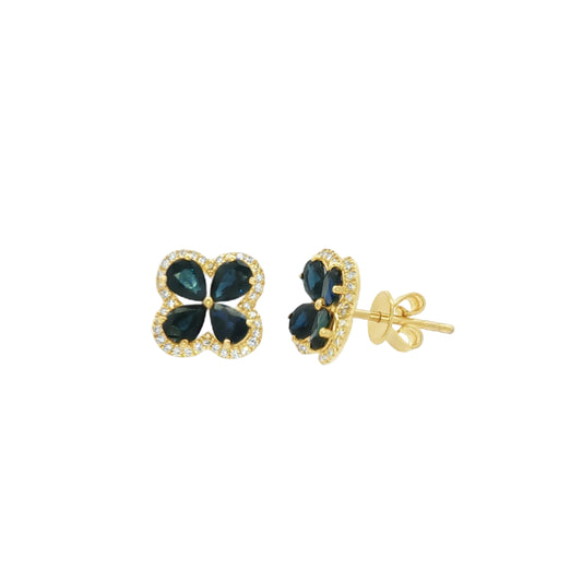 Flower Diamond With Blue Saphire Stud